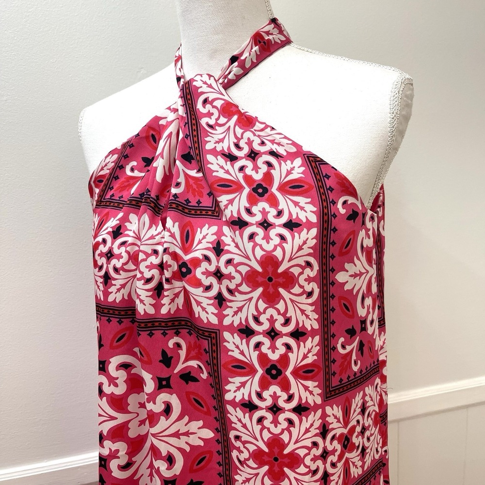 Ann Taylor Pink Silk Patterned Halter Maxi Dress Size Small Petite